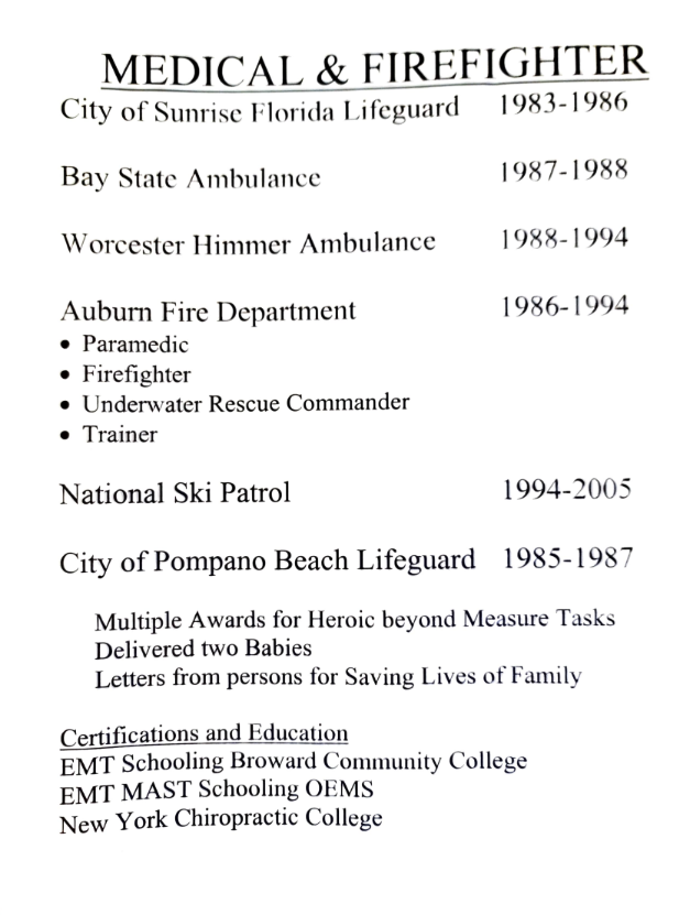 Rodger Thomas's Medical and Firefighter Career Resume